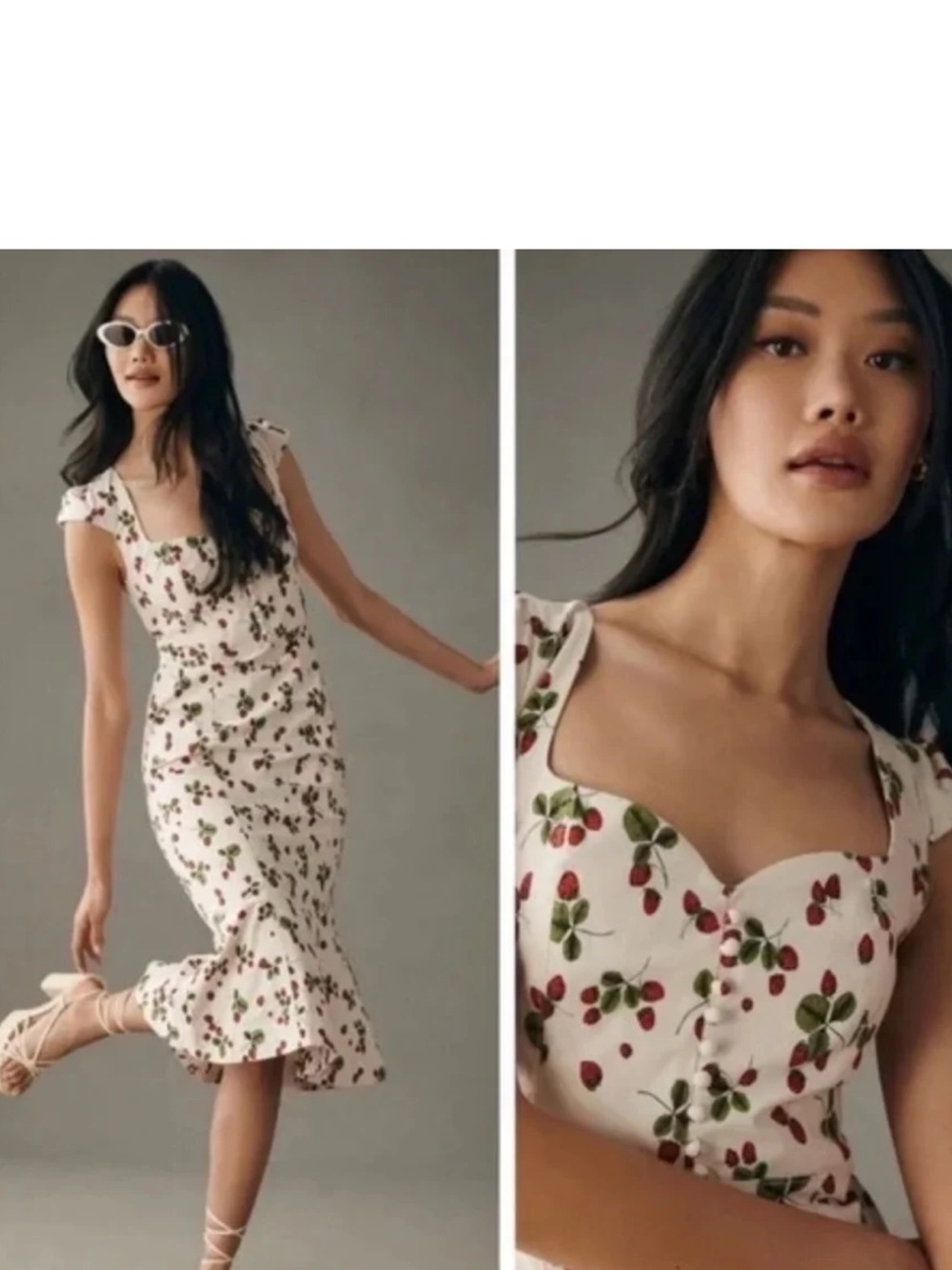 White Cherry-Print Sweetheart Midi Dress Anthropologie